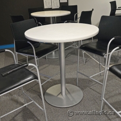 White Round Office Meeting Bistro Table w/ Grey Center Post Base White Round Office Meeting Bistro Table w/ Grey Center Post Base